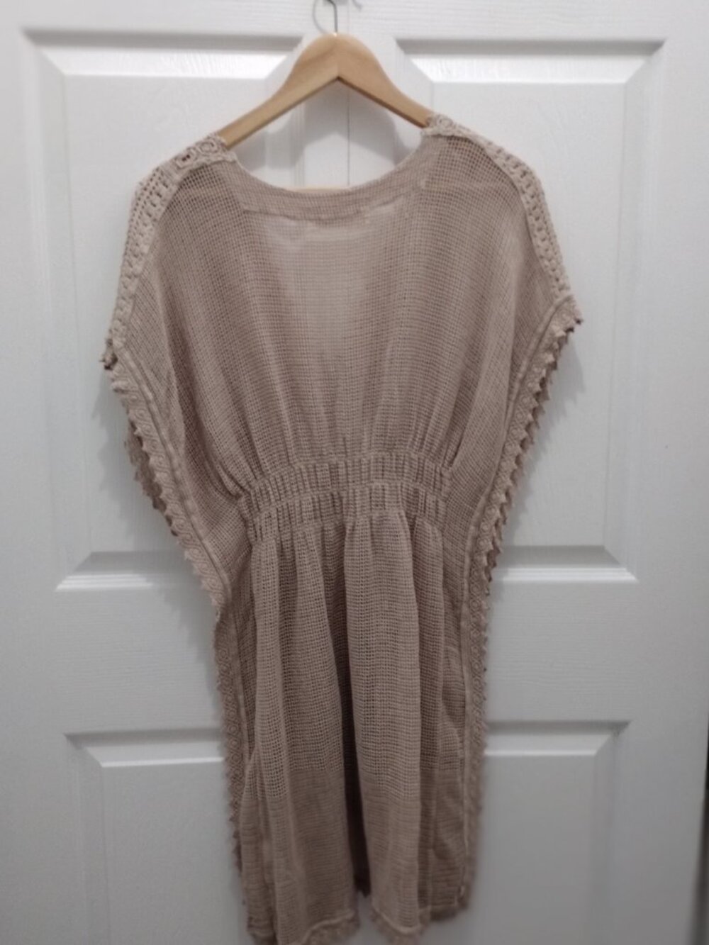 Seaspice Resort Wear Crochet Knit Cover Up Dress Caftan Large Beige Boho Coastal - Picture 8 of 8